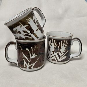 3 VTG Japanese Stoneware Ranmaru Potters Selection Coffee Mug Set Bamboo Glitter